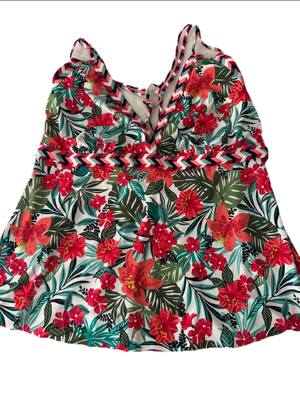 Swimsuits For All Coral & Green Floral V-Neck Tankini Top Women’s Size 22